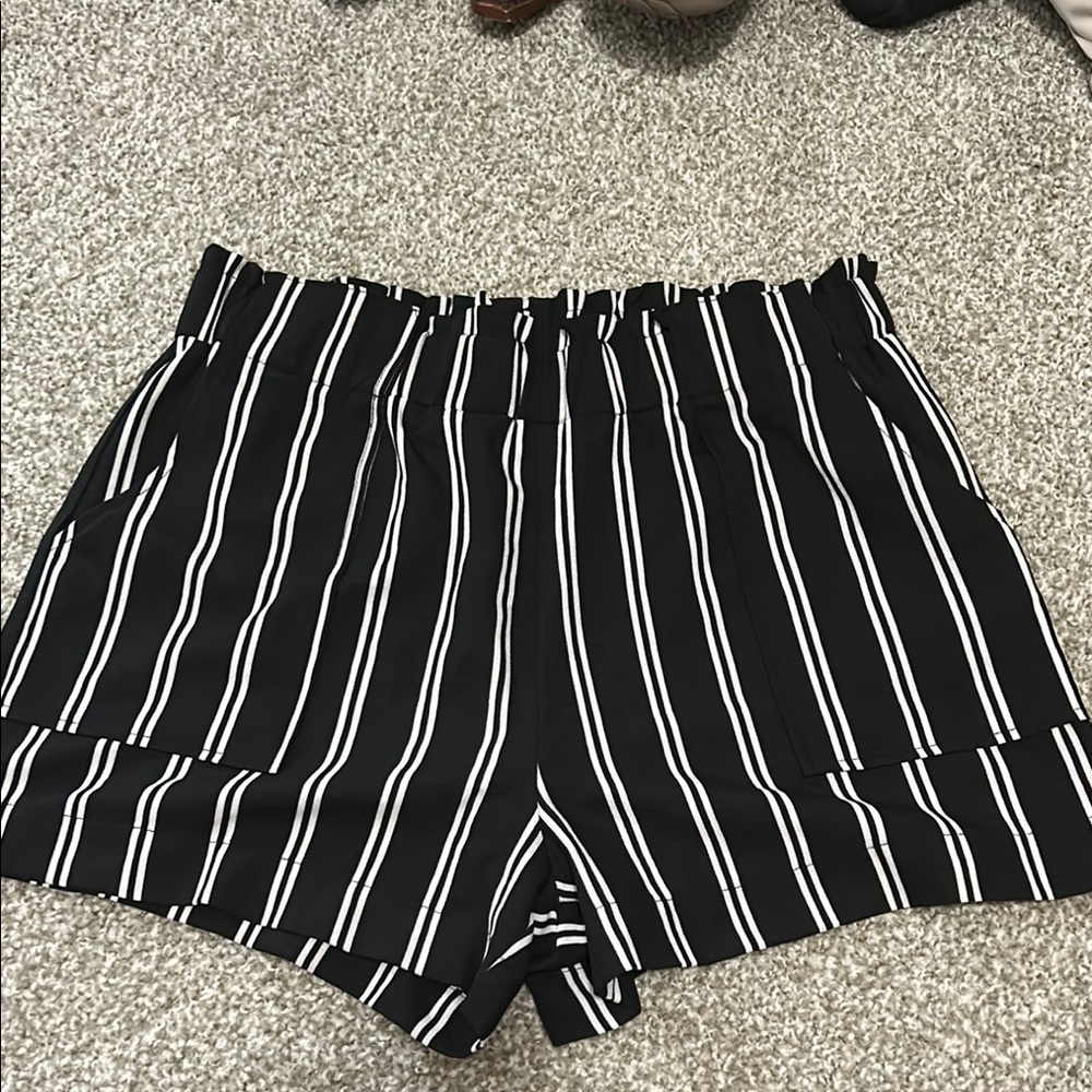 Black and White Striped Women's Shorts